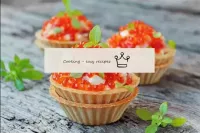 Royal classic salad with red caviar in tartlets...