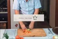 Prepare the tomatoes and peppers for serving - cut...