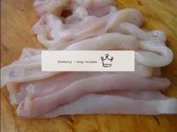 Next, we cut a squid carcass onto non-white rings....