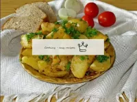 We arrange hot potatoes in a rustic way on plates,...