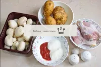 How to make potatoes with champignons and chicken?...