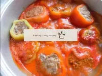 Bring to the boil and simmer the stuffed peppers o...