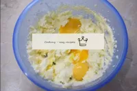 Add the egg yolks to the oil. Meddle them in the d...