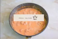 During cooking, the sauce will change color and be...