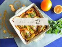 Chicken breast with oranges in sweet and sour mari...