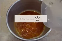 Gently pour hot water into the caramel. In this ca...