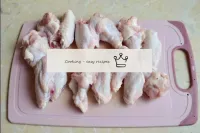 Cut each chicken wing into 3 parts. The smallest p...