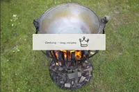 Start a fire. Pour vegetable oil into the cauldron...