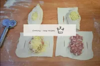 Put a little meat filling in the center of each re...