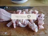 Cut the chicken breast into medium cubes. ...