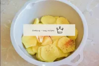 Chop the peeled potatoes into cups. Also add salt,...