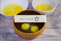 In 3 deep plates we break 2 eggs, salt slightly an...