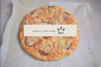 Remove the finished pizza from the oven and remove...