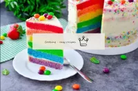 Decorate the finished cake with colored pastry spr...