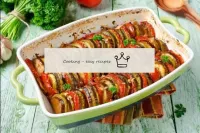 Eggplant, courgette and pepper ratatouille with on...