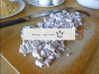 Chop the cooled chicken meat into small cubes. ...