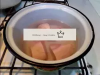 Boil the chicken breast in salted water. ...