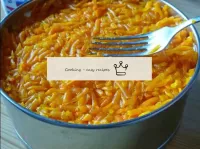 Place the grated boiled carrots in the tin. Put it...