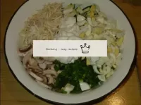 Salt the salad and season with light mayonnaise. ...