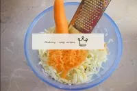 Peel the carrots and rinse. Grate the carrots on a...