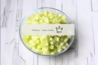 Wash the cucumbers, dry. Cut into small cubes. To ...