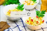 Crab sticks salad with corn cabbage and egg...