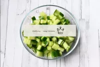 Wash the cucumber and cut into small cubes. The sk...