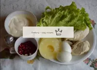 Salad products. Boil hard-boiled eggs, peel. Cook ...