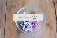 Peel the red onion and cut into thin rings or half...