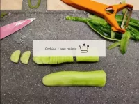 Peel the cucumber with half rings. ...