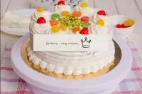 Garnish the top of the cake with candied fruits an...