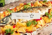 Baked mackerel with vegetables in the oven in foil...