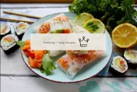 Roll spring com peixe vermelho, arroz e avocado...