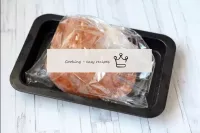 Transfer the pork in a bag to a baking tray and pl...