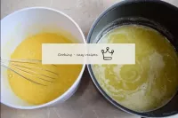 In a separate bowl, mix the eggs with the sugar. T...