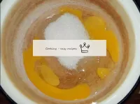 Drive two chicken eggs into a bowl, add sugar and ...