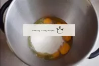 In a whipping bowl, combine the eggs with the suga...