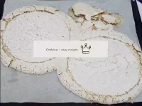 A baking sheet with baking paper and two circles w...