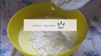 Add flour to the egg mass, pour flour in small qua...