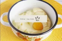 We add one egg to the cooled dough first and inten...