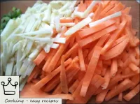 Peel the carrots and parsley roots, wash, finely c...