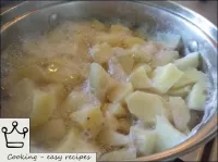 Pour water in the pan to cover the potato pieces l...