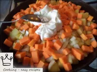 Then put pumpkin, onions, sour cream cut into pota...