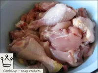 Peel the chicken, wash well and cut into chunks. ...