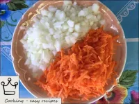Finely chop the onions. Grate the carrots on a coa...