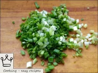将绿色洋葱和香菜或shivite（菜园）洗净并切成薄片。...
