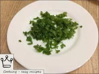 Finely chop the parsley greens. ...