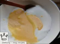 Add whipped yolks to whipped egg whites, gently st...