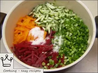 Beetroot and carrots, spring onions, fresh cucumbe...