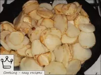 Pour potatoes into hot oil, cut into wedges or cub...